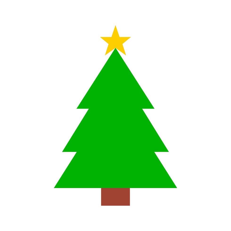 Green Christmas tree colorful icon with star illustration vector