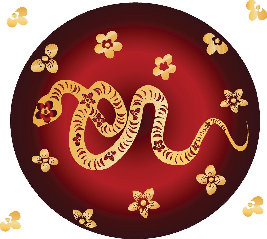 A snake with gold and red decorations on a red background vector
