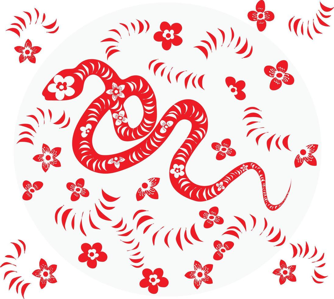 A snake with red flowers and a circle vector