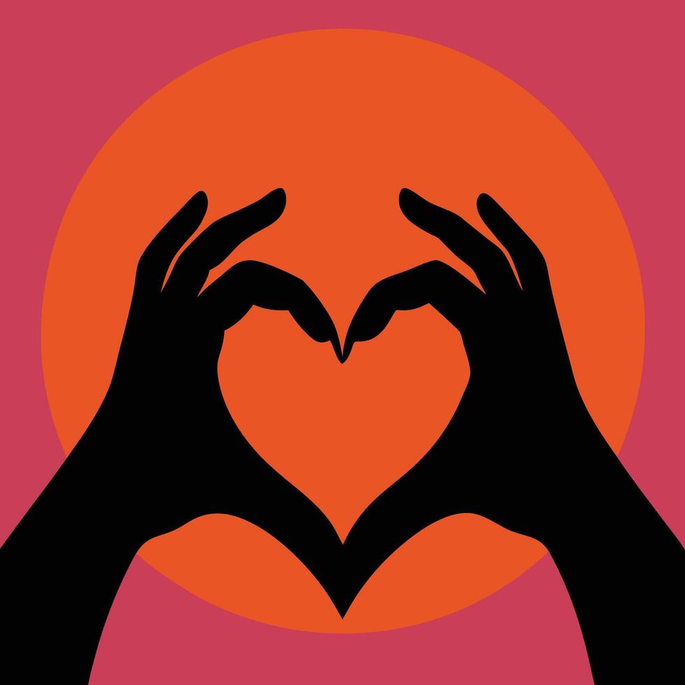 hands making a heart shape with a red background vector
