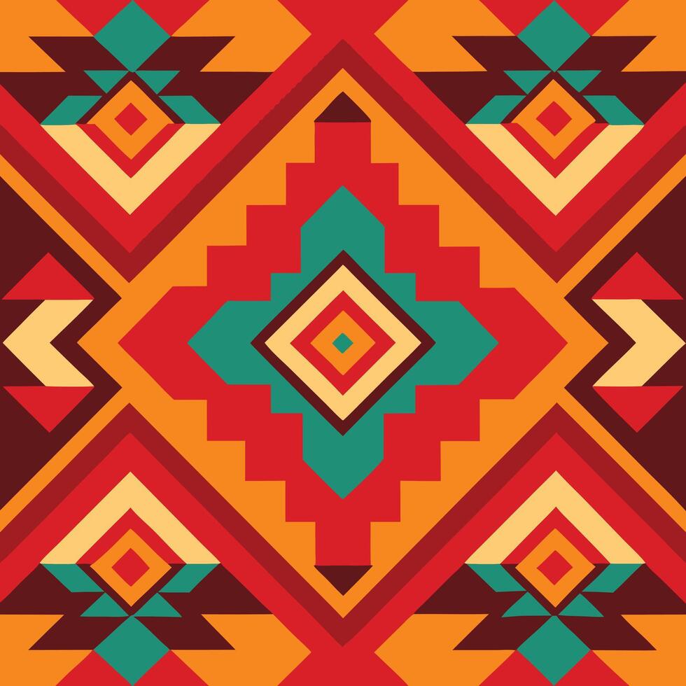 an ethnic style pattern with red, green and orange colors vector