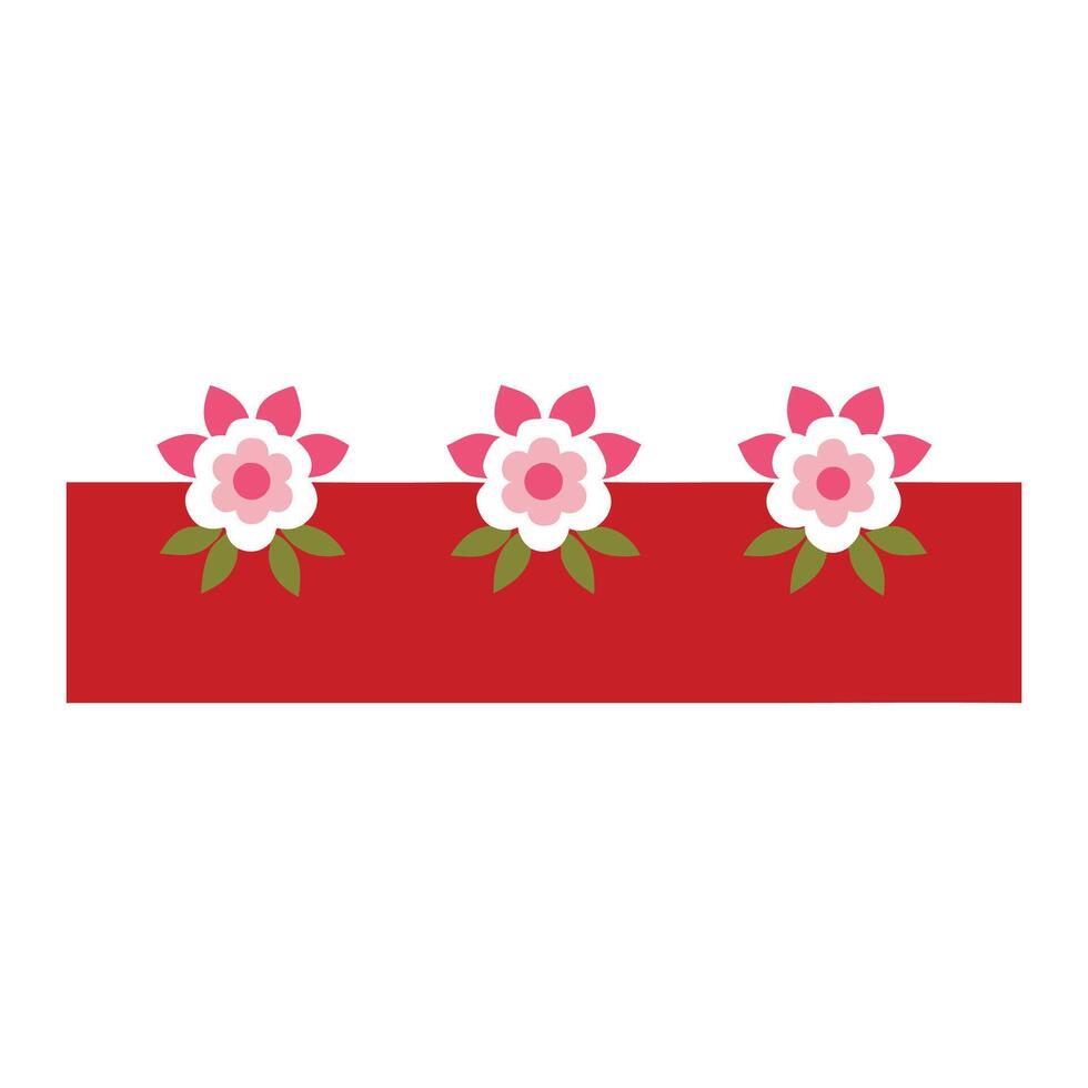 a red and pink striped banner with three pink flowers vector