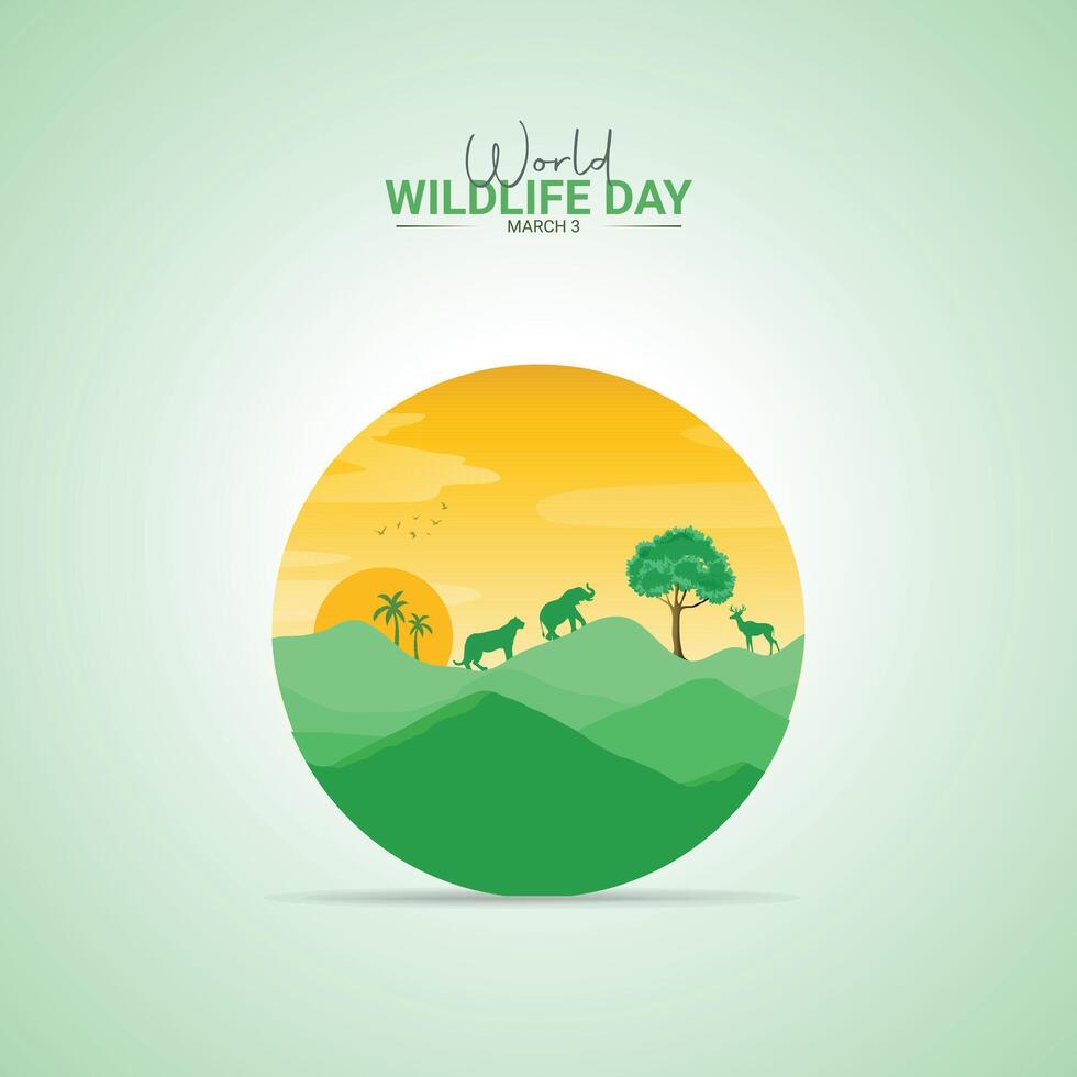 World Wildlife Day creative design. wildlife Day social media poster illustration. vector