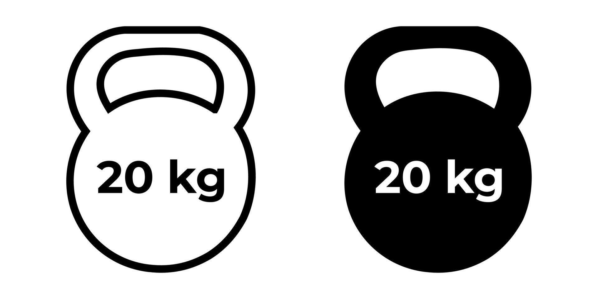 Weight icon. 20 Kg bell sign. Kettlebell pictogram. Heavy sign. Iron dumbbell symbol. vector