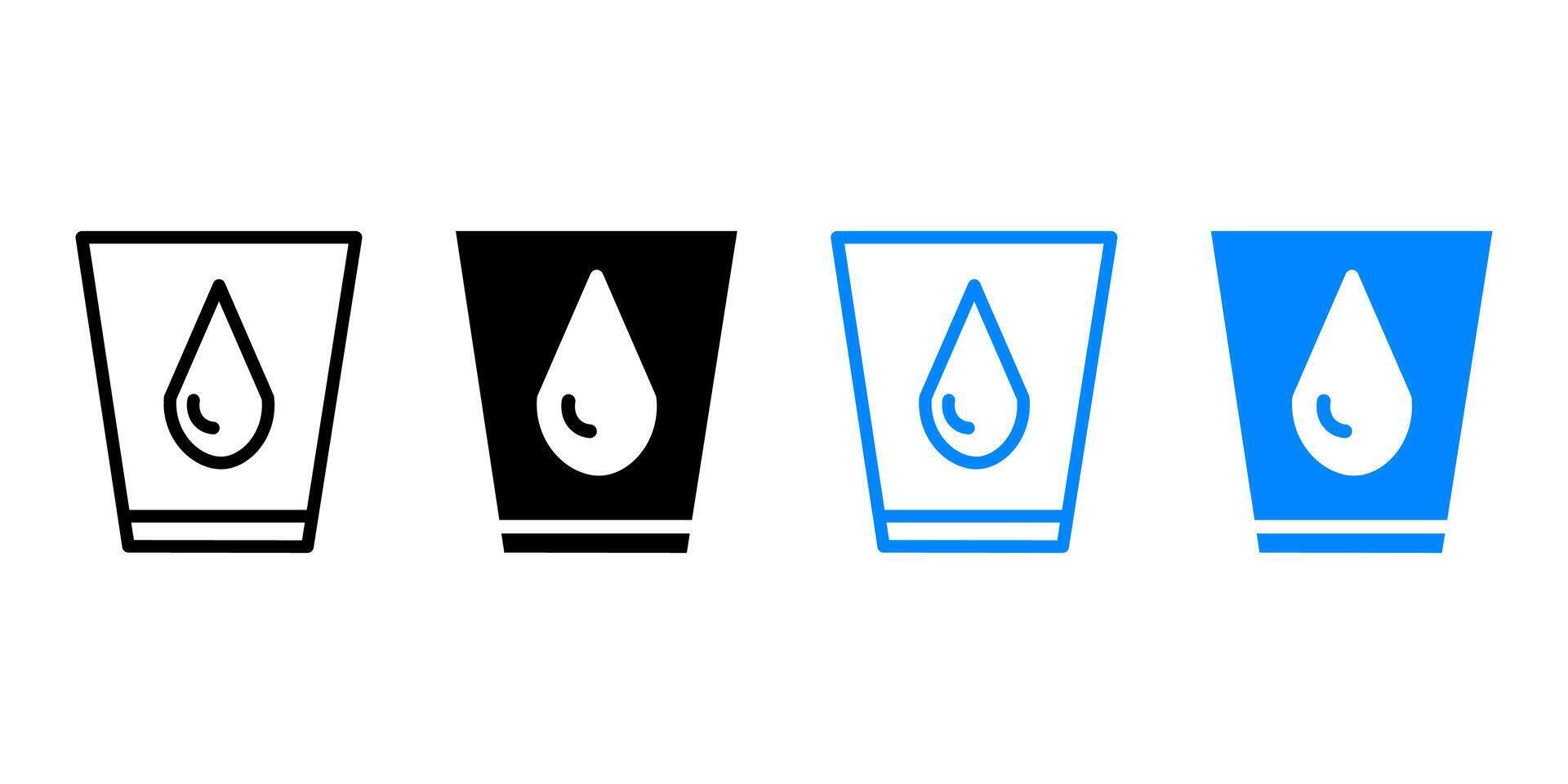Glass with water drop illustration. Empty water glass icon. Drink sign. Beverage symbol. Liquid pictogram. vector