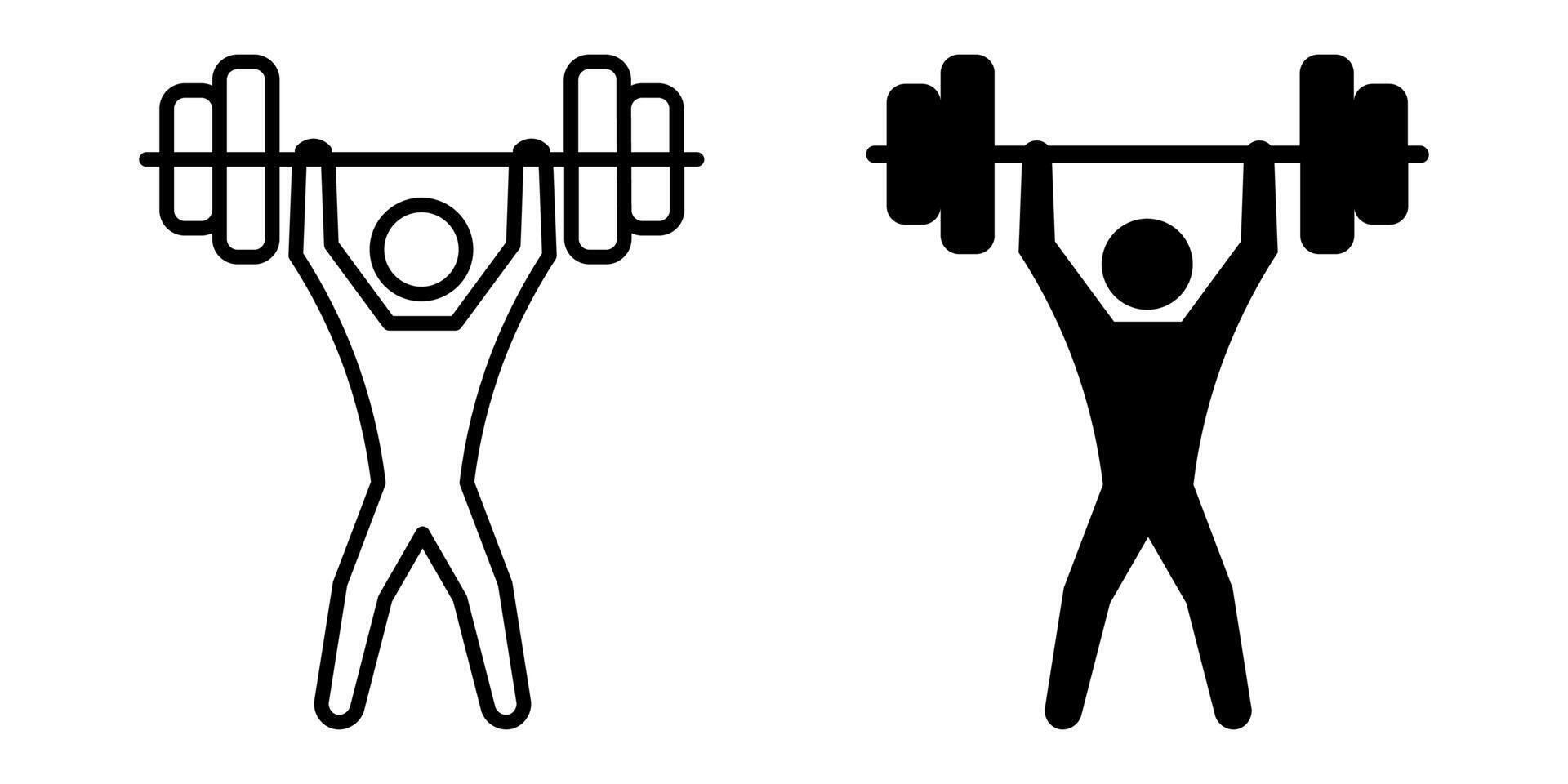 Weightlifter icon. Gym athlete sign. Bodybuilder symbol. Strength pictogram. Sport exercising with barbell illustration. vector