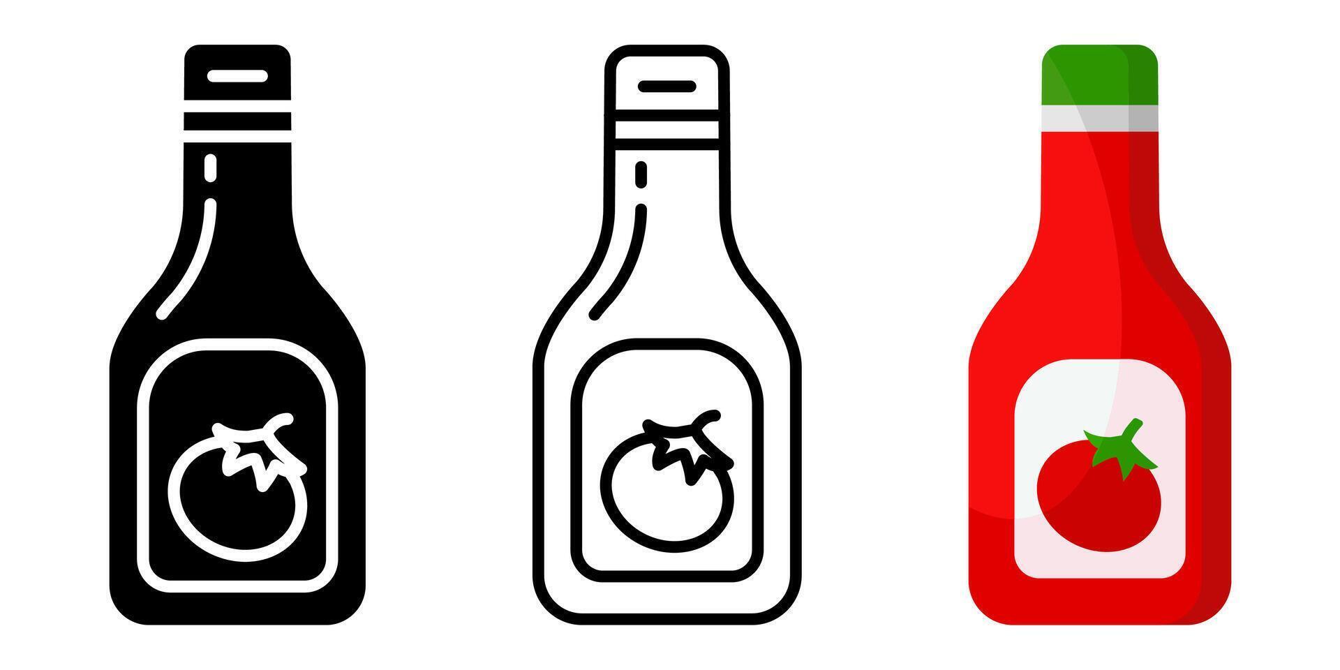 Ketchup bottle icon. Tomato red sauce sign. Condiment glass container symbol. Fast food pictogram. vector
