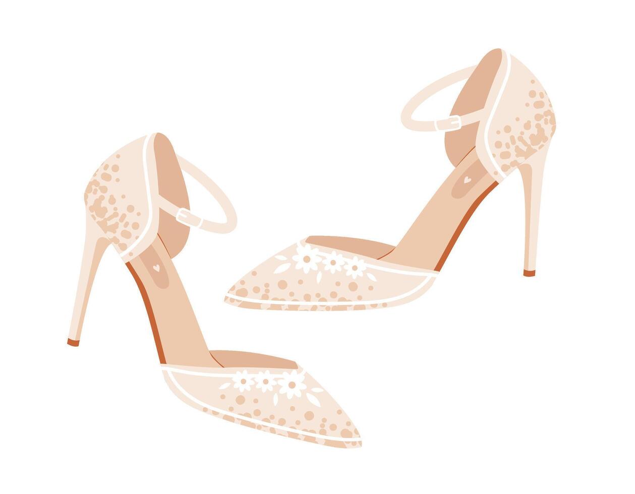 Female wedding elegant shoes with heels. Flat illustration. vector