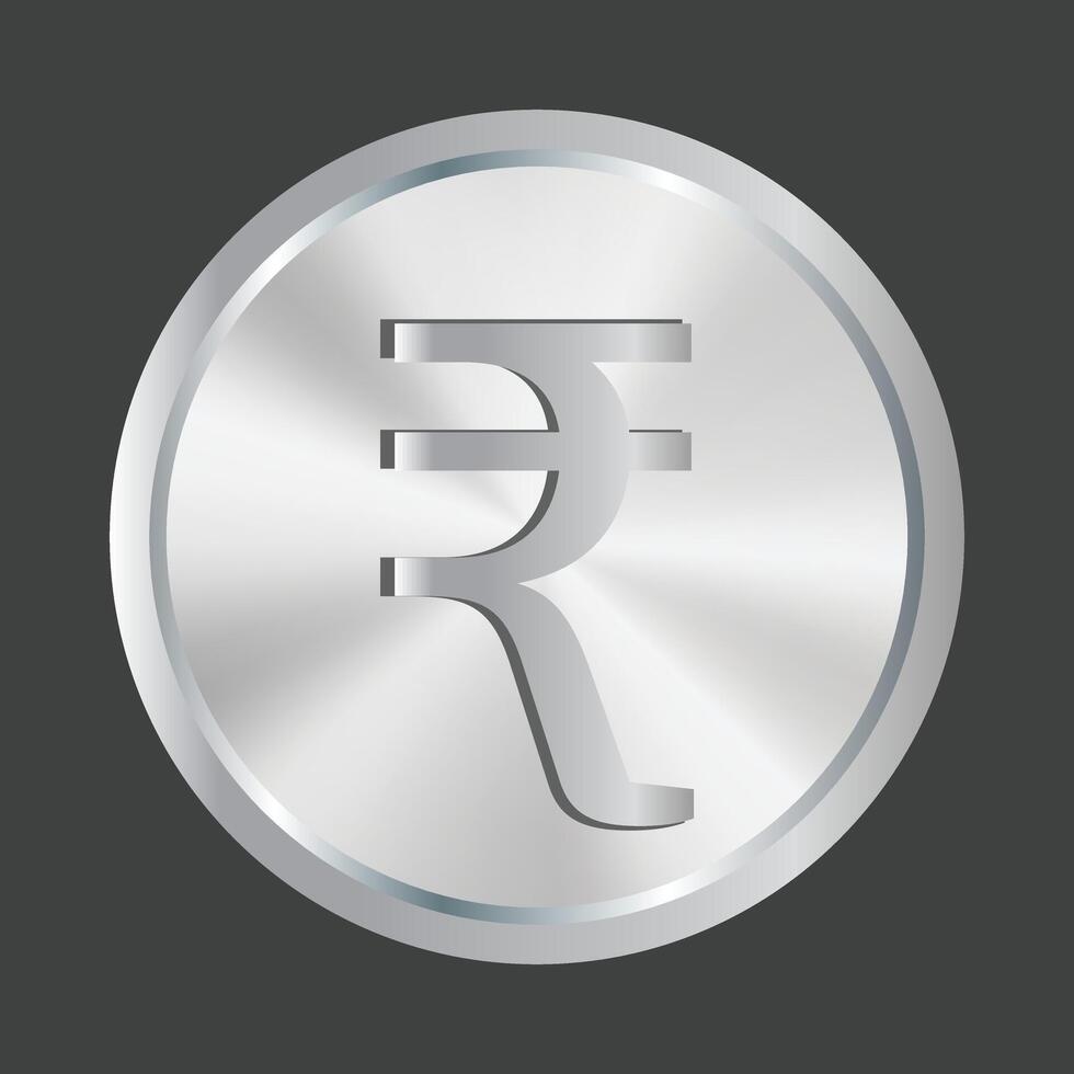 Indian Rupee INR silver coin currency . Money symbol of India. Isolated coin illustration. vector