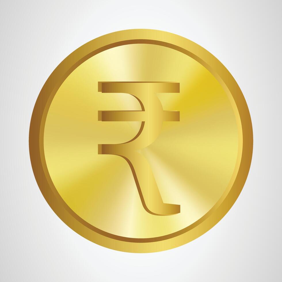Golden isolated rupee coin on the white background. finance design element vector