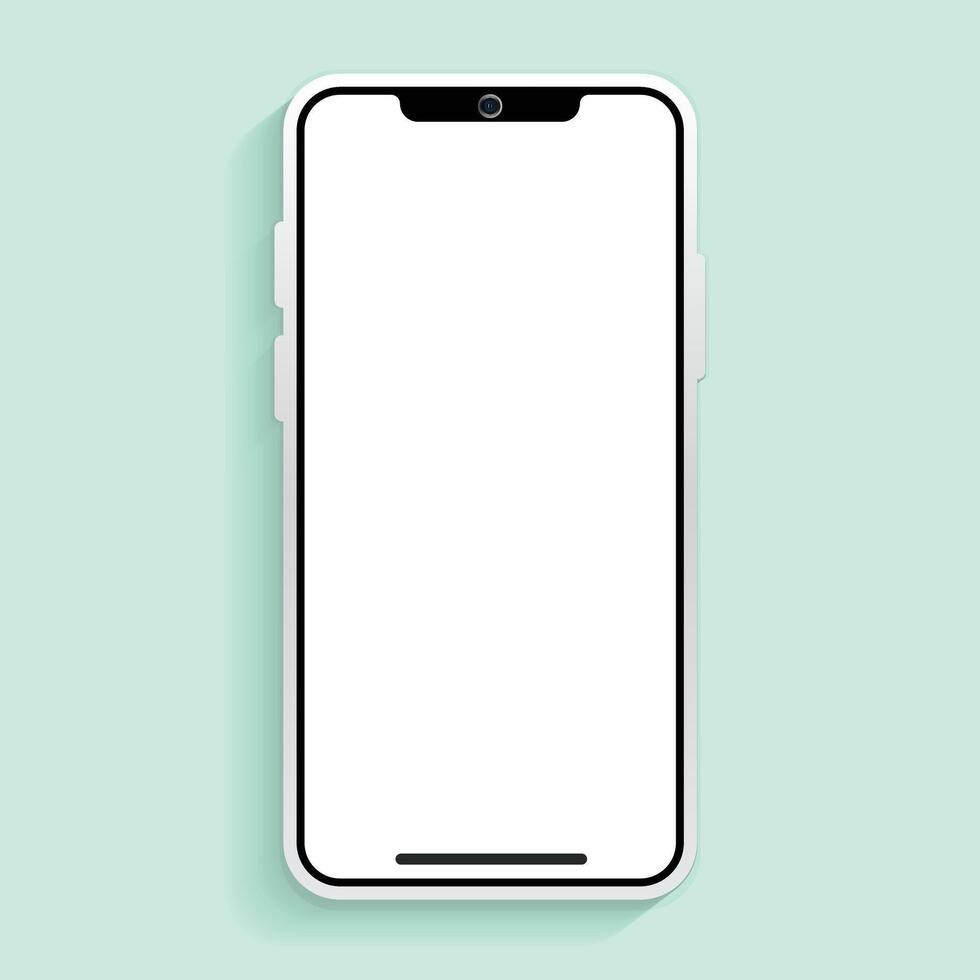White modern smartphone mockup isolated on blue background 3D rendering vector
