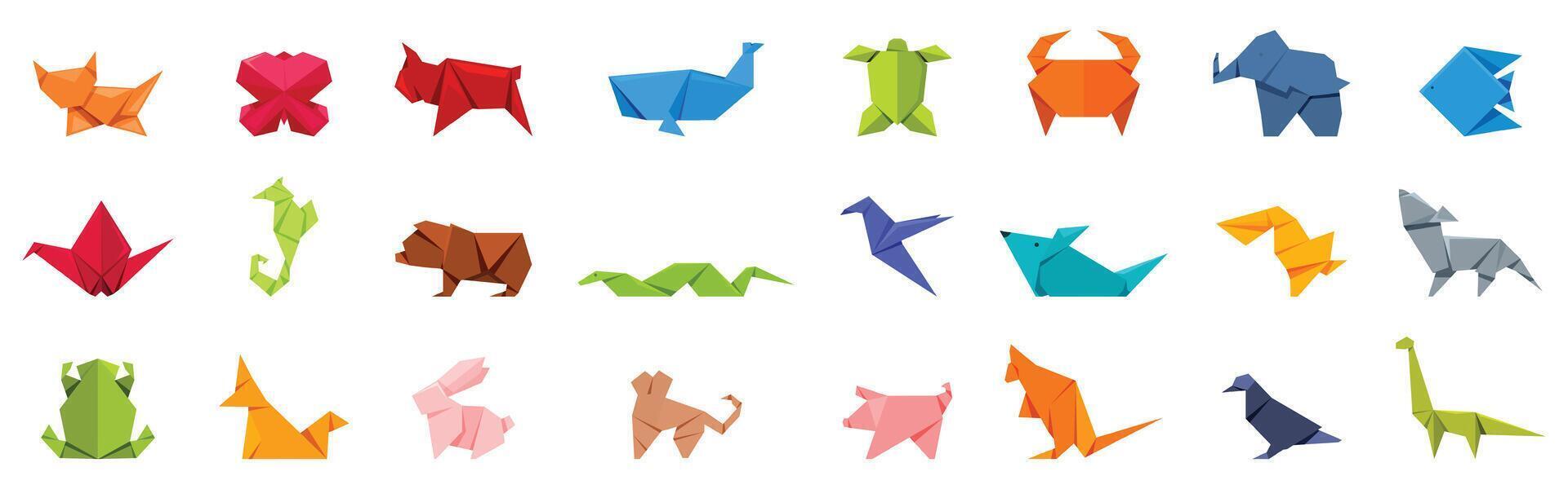 Origami paper animal icons set. Colorful origami animals representing wildlife diversity vector