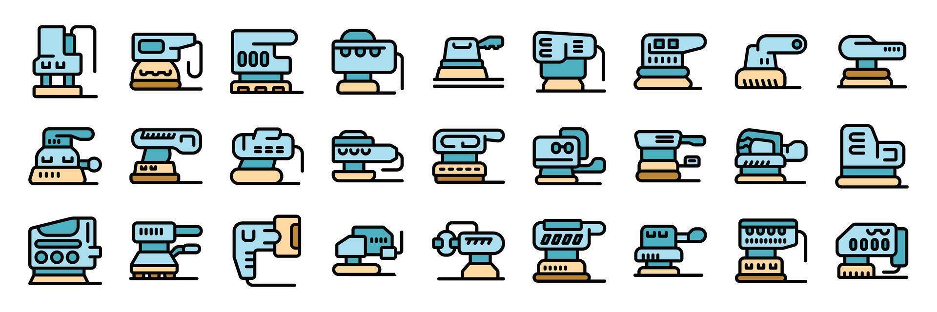 Sander icons set. Outline set of sander icons thin line color flat on white vector