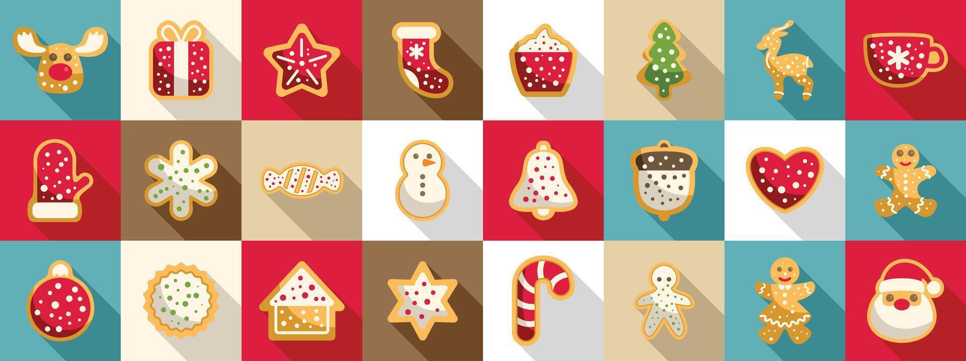 Homemade gingerbread icons set. Christmas cookies icons showing traditional symbols celebrating winter holidays vector