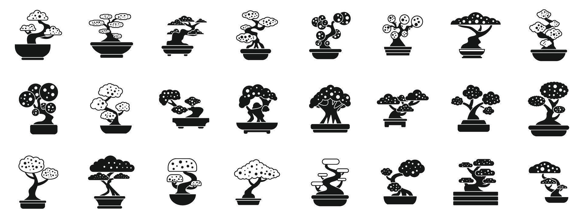 Bonsai tree icons set. Bonsai tree growing icons set simple . Japan plant. Asian culture vector