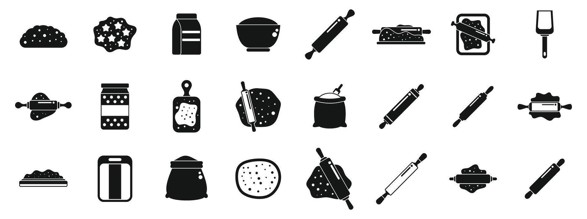 Rolling dough wooden pin icons set. Dough rolling icons set. Simple set of dough rolling icons for web design on white background vector
