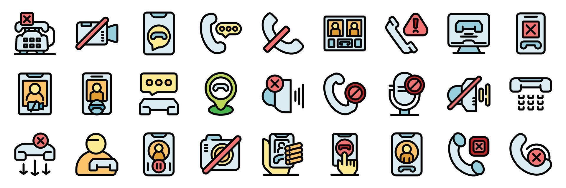 Collection of blocked communication icons representing avoiding contact and disconnecting vector