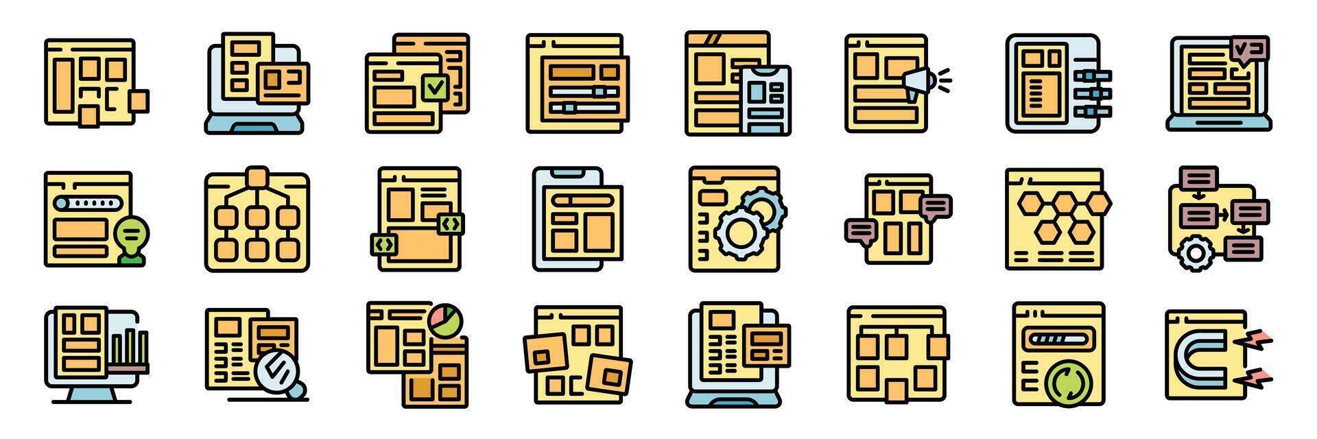 Prototyping software icons showing app development and web design vector