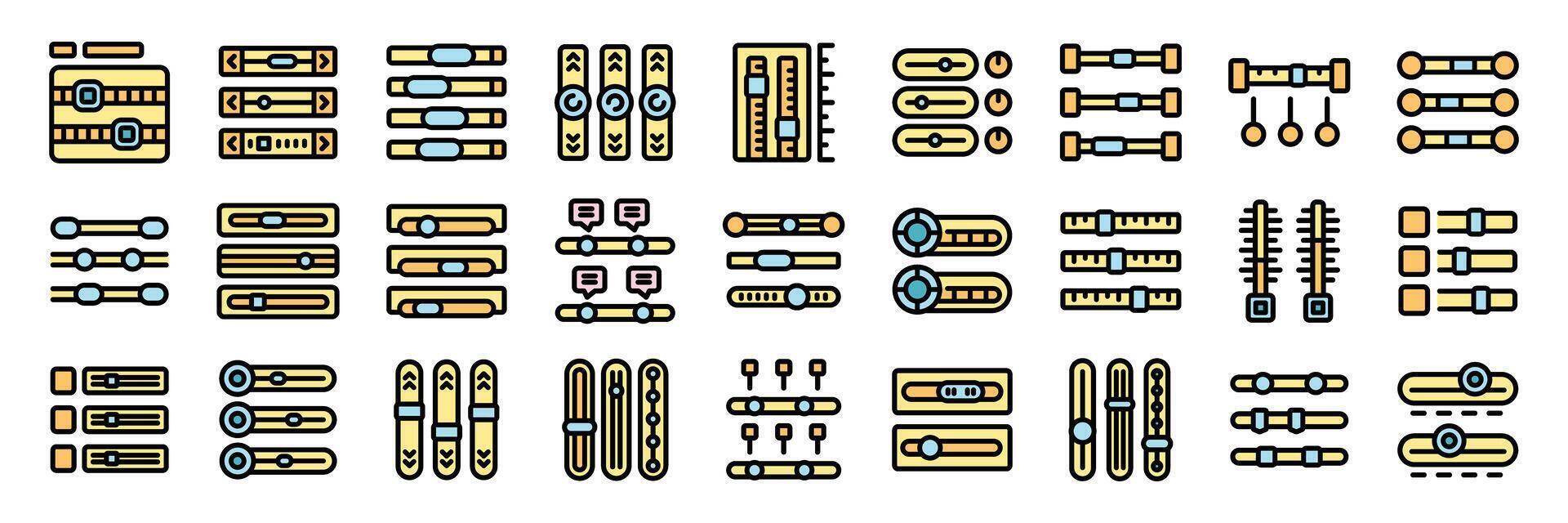 Set of equalizer sliders controlling sound parameters and frequency adjustments vector