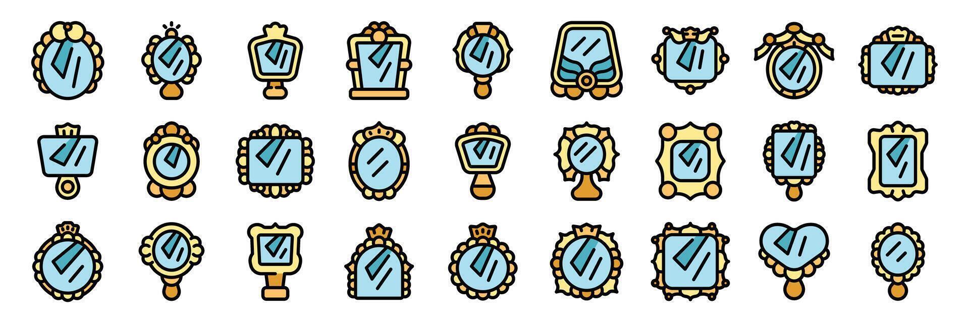 Hand mirrors reflecting light, a collection of vintage and modern designs vector