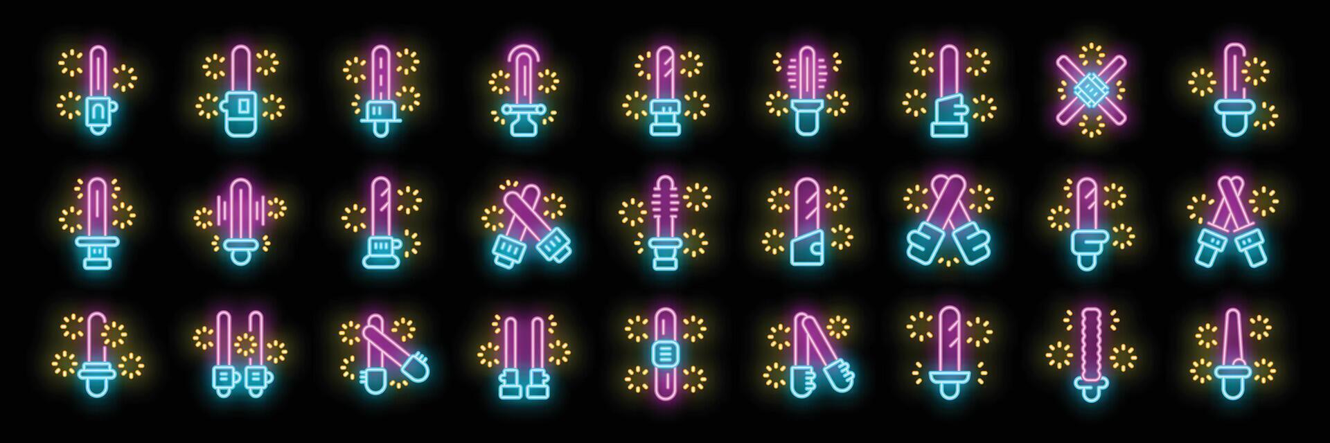 Neon lightsabers glowing with bright sparks in various designs, celebrating epic space battles and science fiction adventures vector