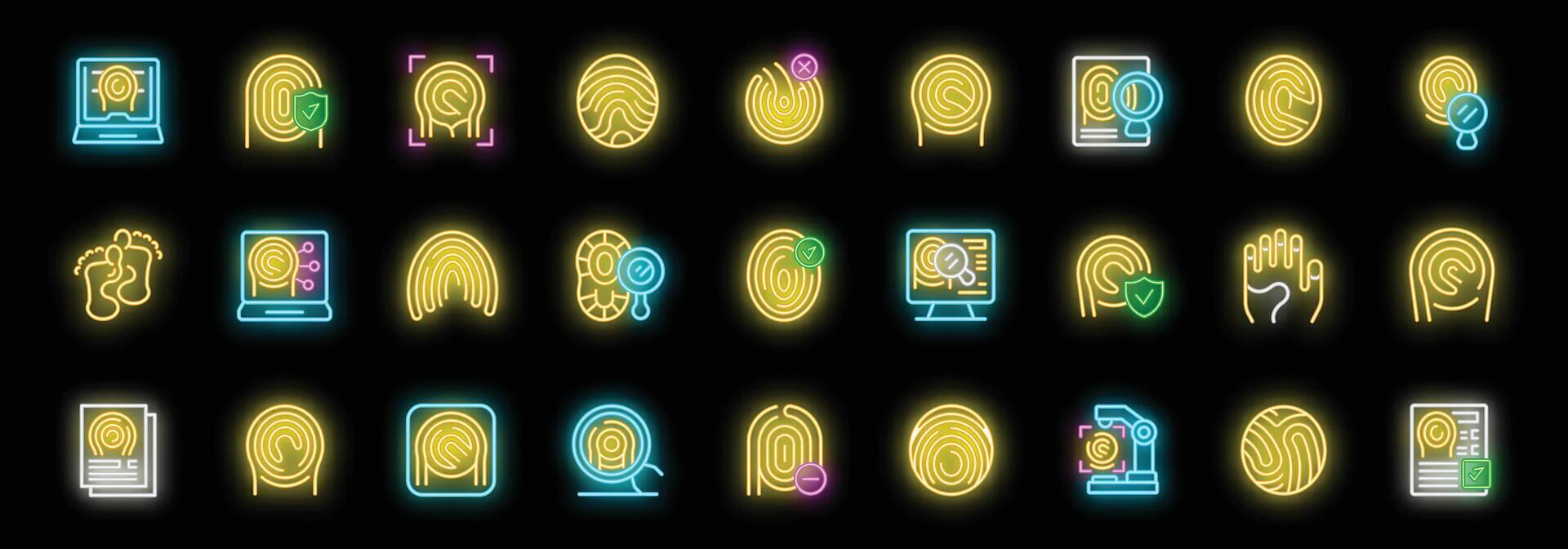 Neon fingerprint icons showing identity verification and security vector