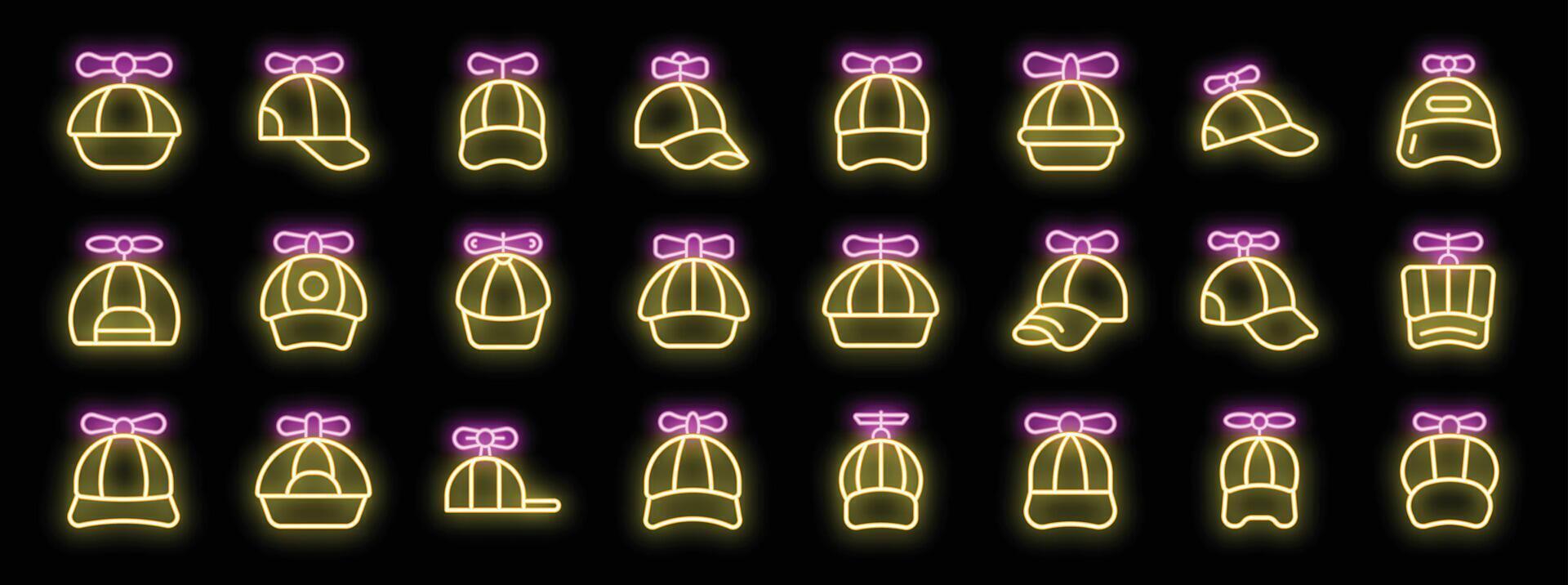 Neon propeller caps icons glowing on dark background vector