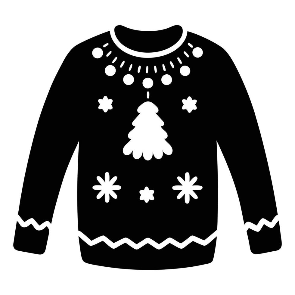 Stylish black and white Christmas ugly sweater graphic. vector