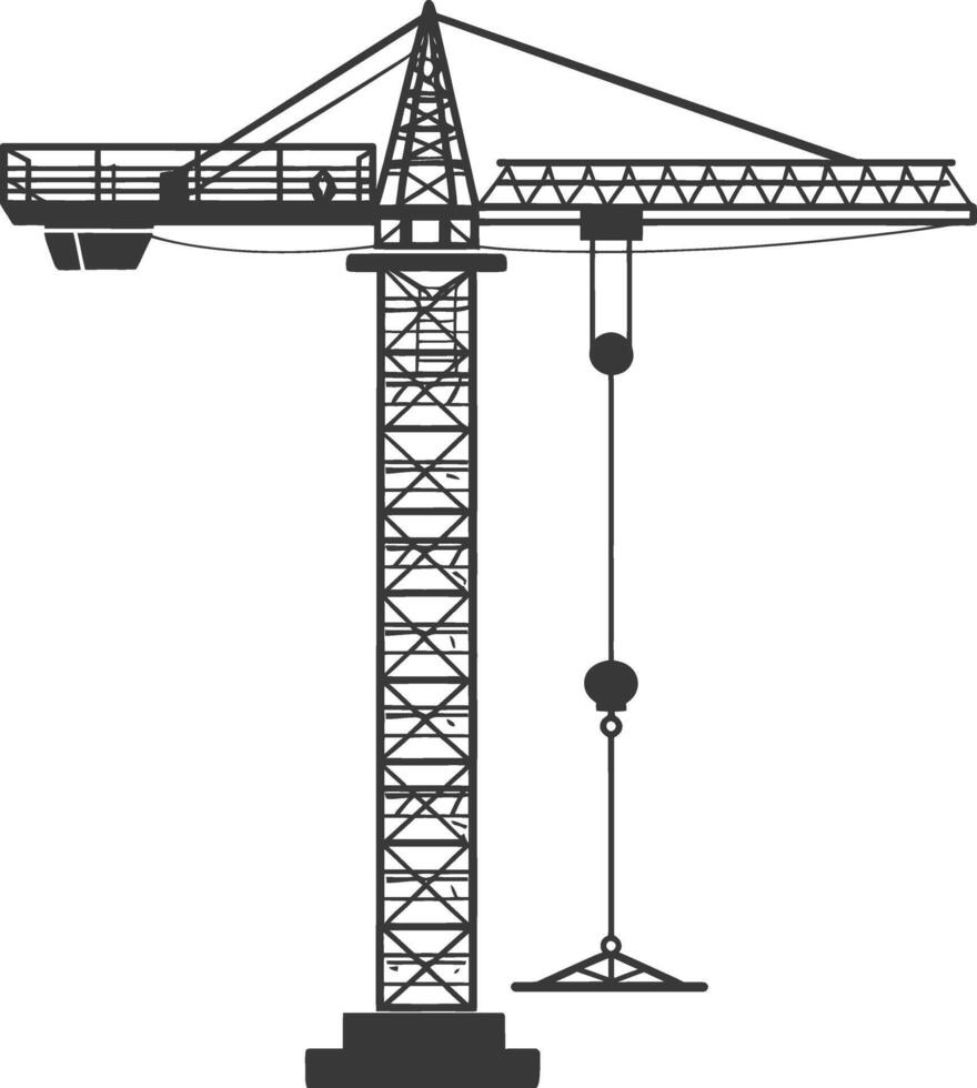 A black and white silhouette of a crane construction vector