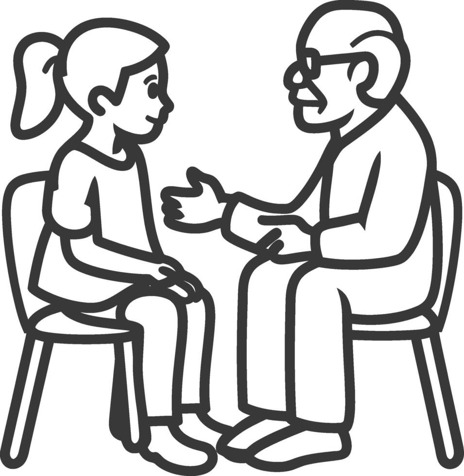 An old man and young girl sitting on chairs vector