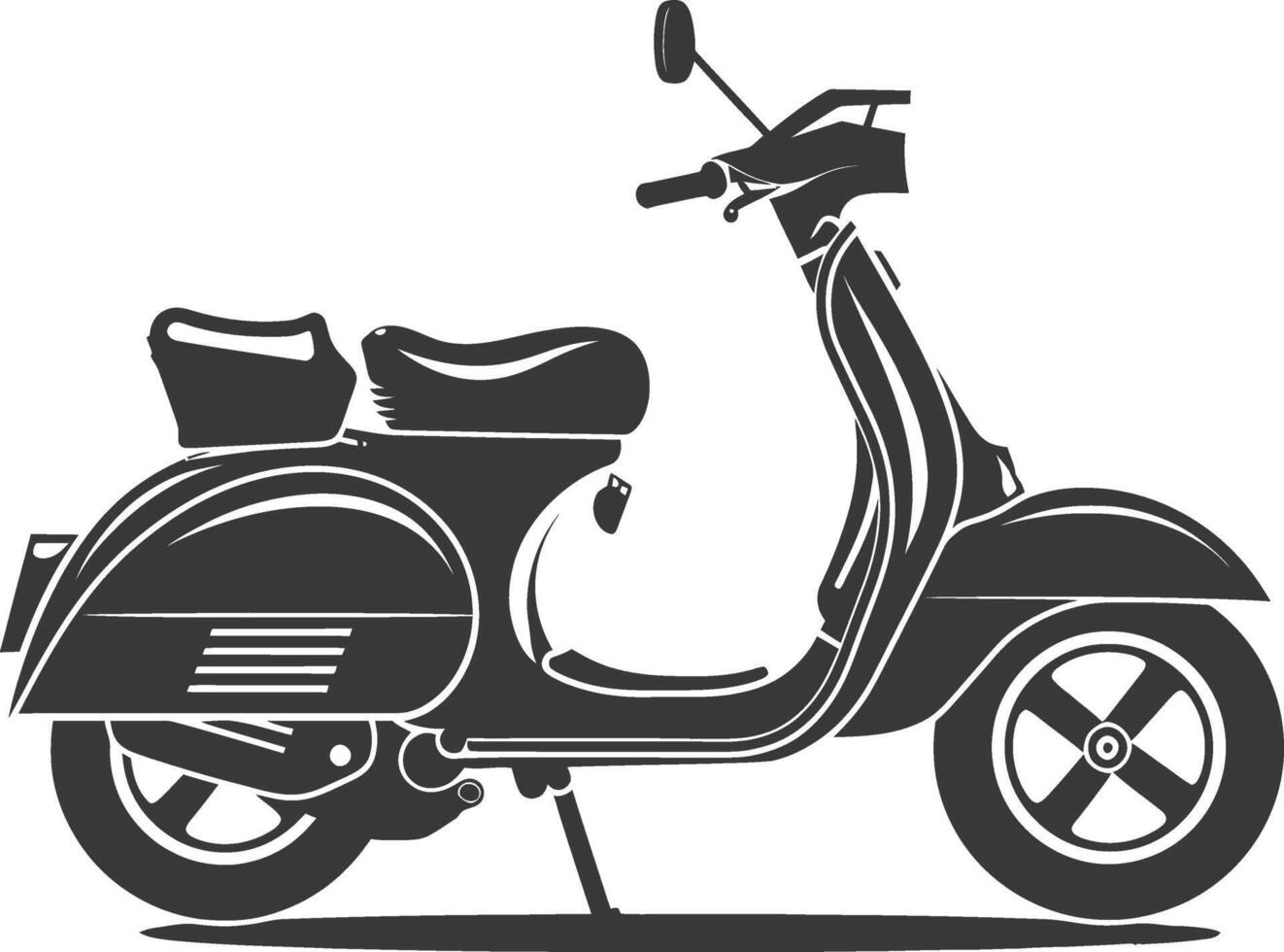 A black and white illustration of a scooter vector
