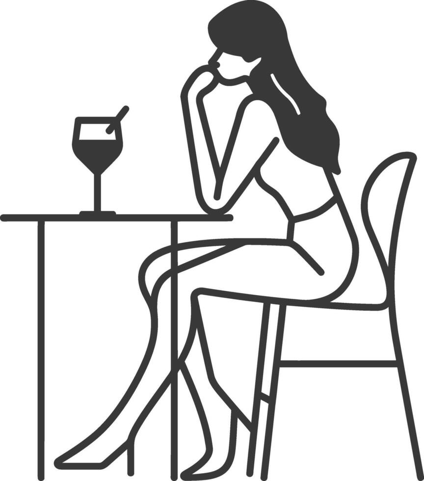 A woman sitting at a table with a glass of wine vector