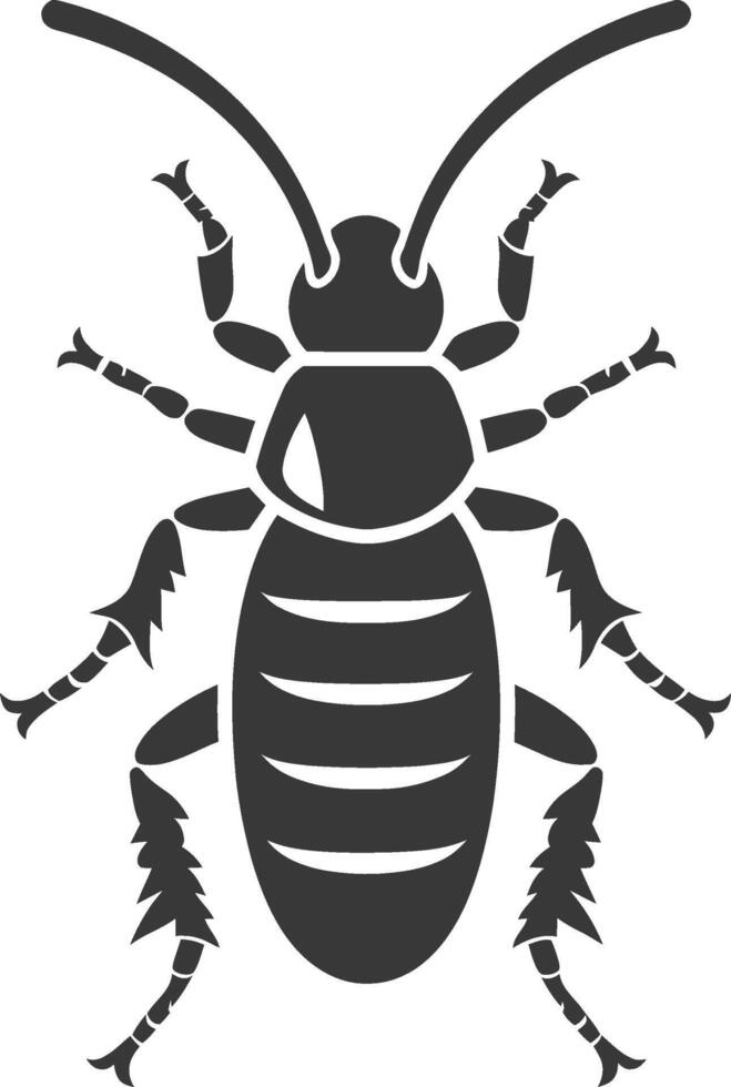 A black and white illustration of a bug vector