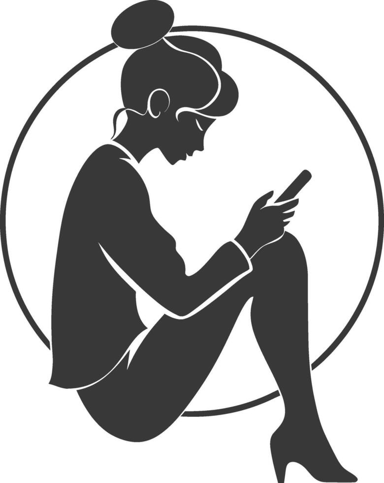 Silhouette of a woman sitting on a chair with her phone vector