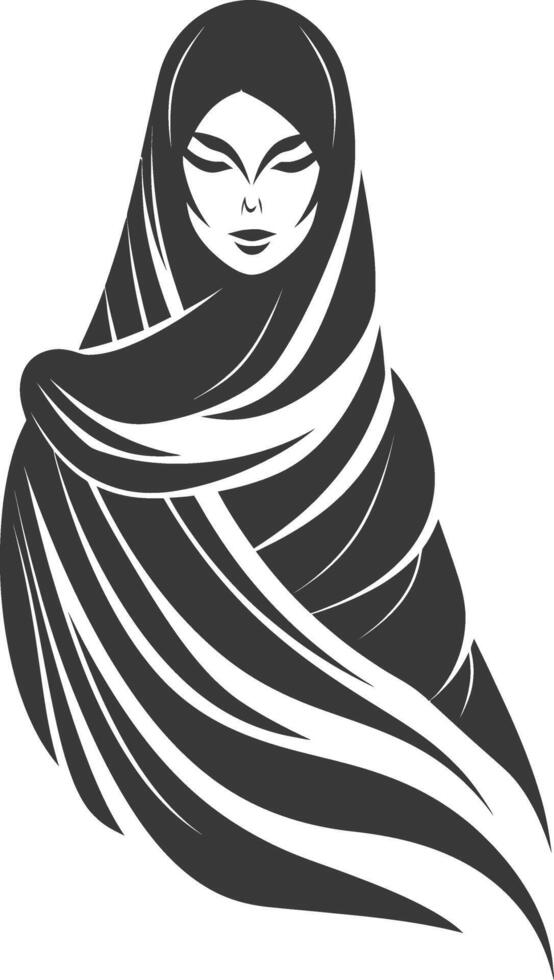 A black and white illustration of a woman in a hijab vector