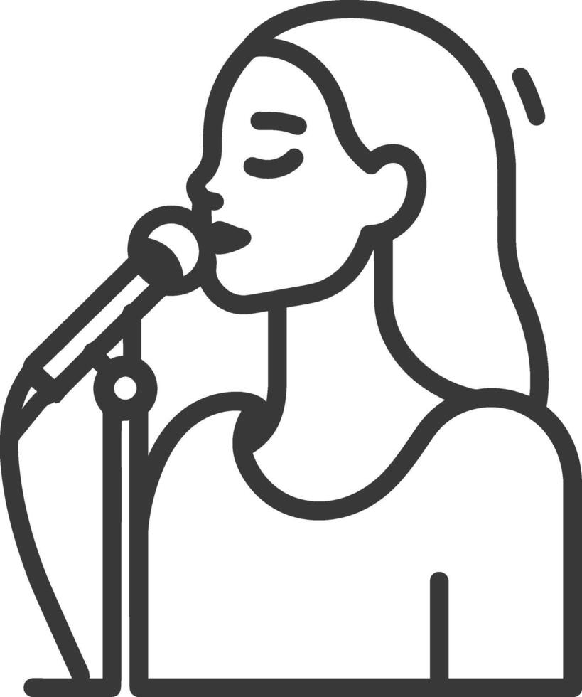 A woman singing into a microphone line icon vector