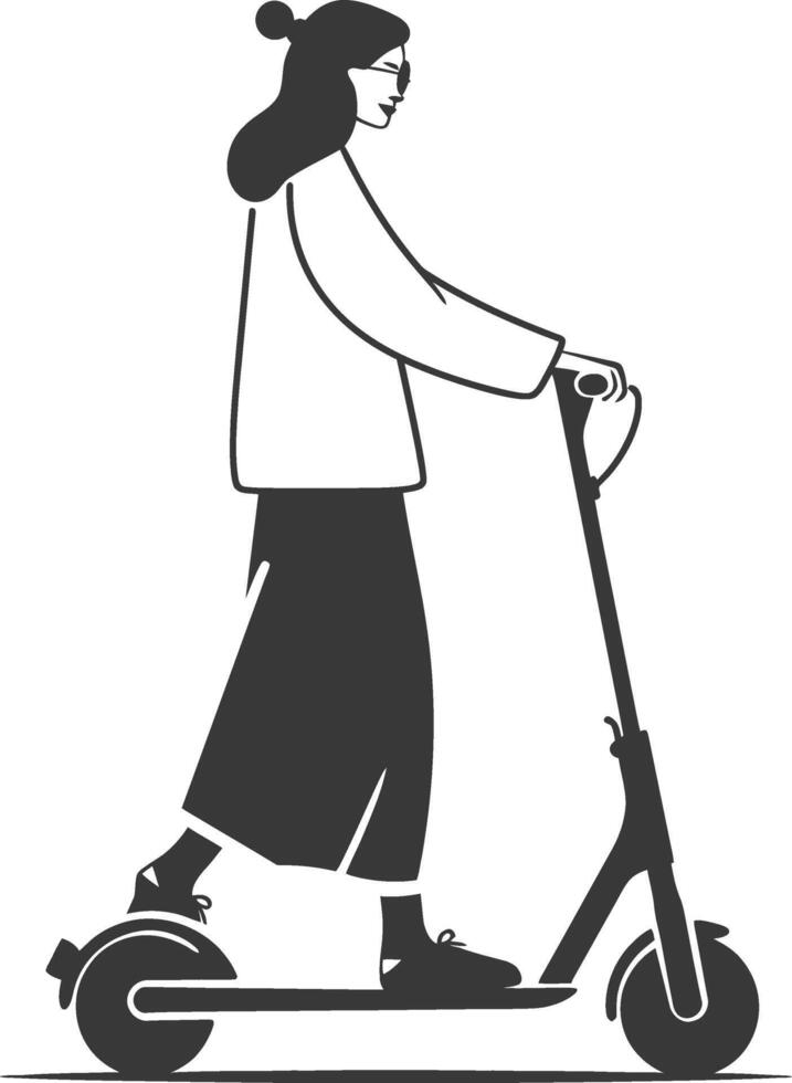 A woman riding a scooter on a white background vector