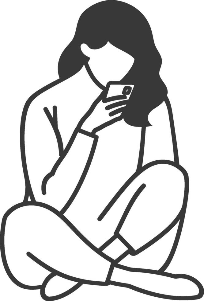 A woman sitting on the floor with her phone vector