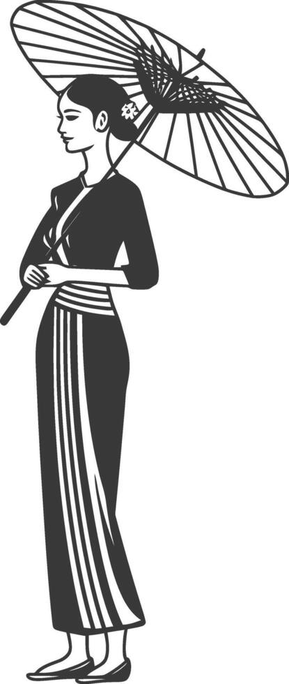 A woman in traditional dress holding an umbrella vector