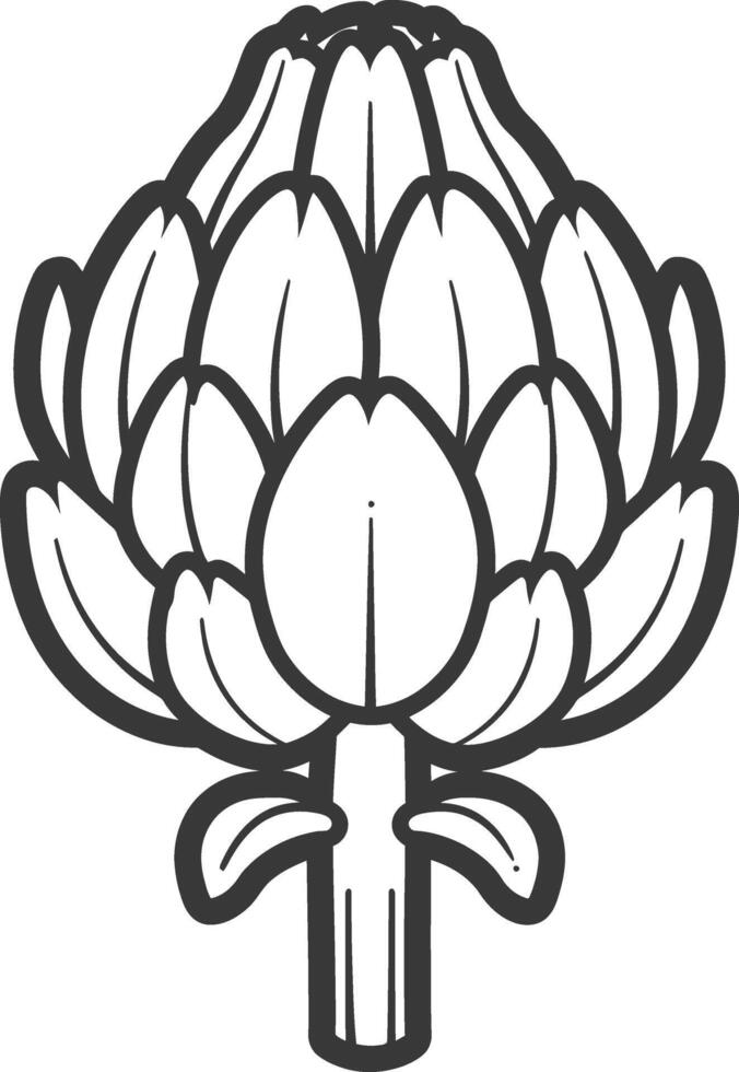 An artichoke is shown in a black and white drawing vector