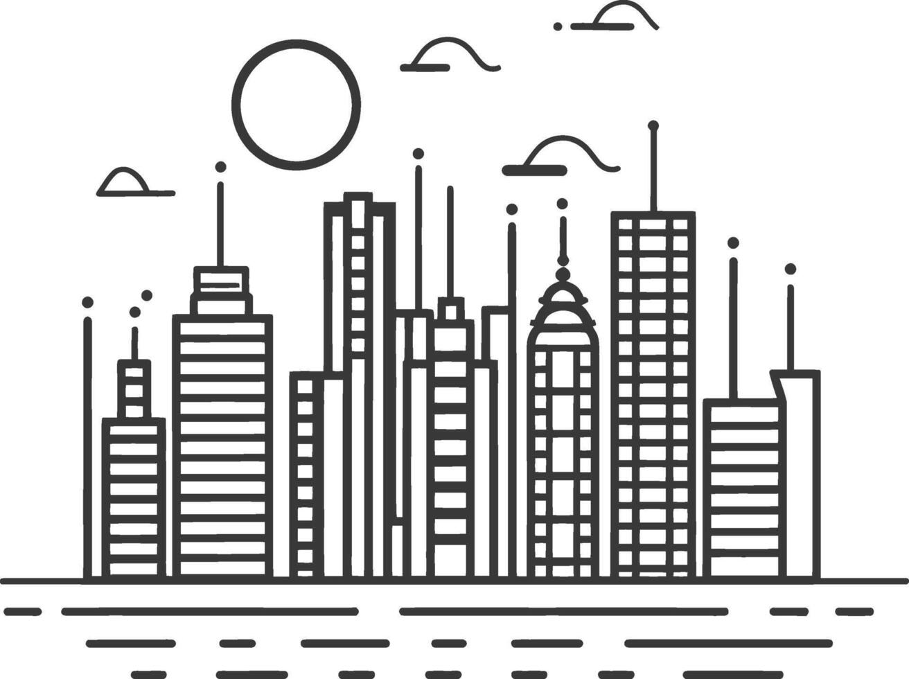 City skyline line art illustration vector
