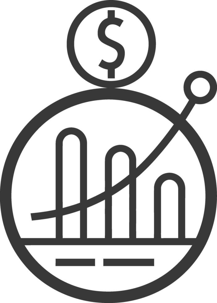A black and white illustration of a graph and dollar sign vector