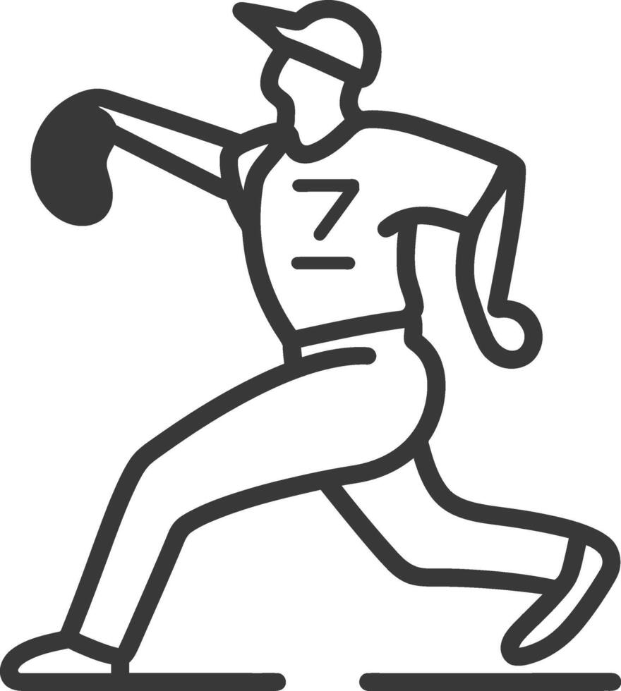 A black and white illustration of a baseball player throwing the ball vector
