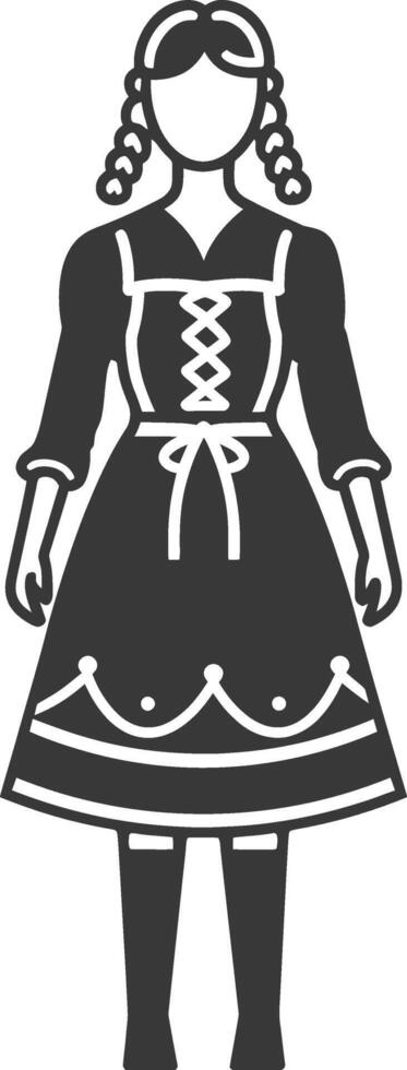 A black and white illustration of a woman in a traditional dress vector