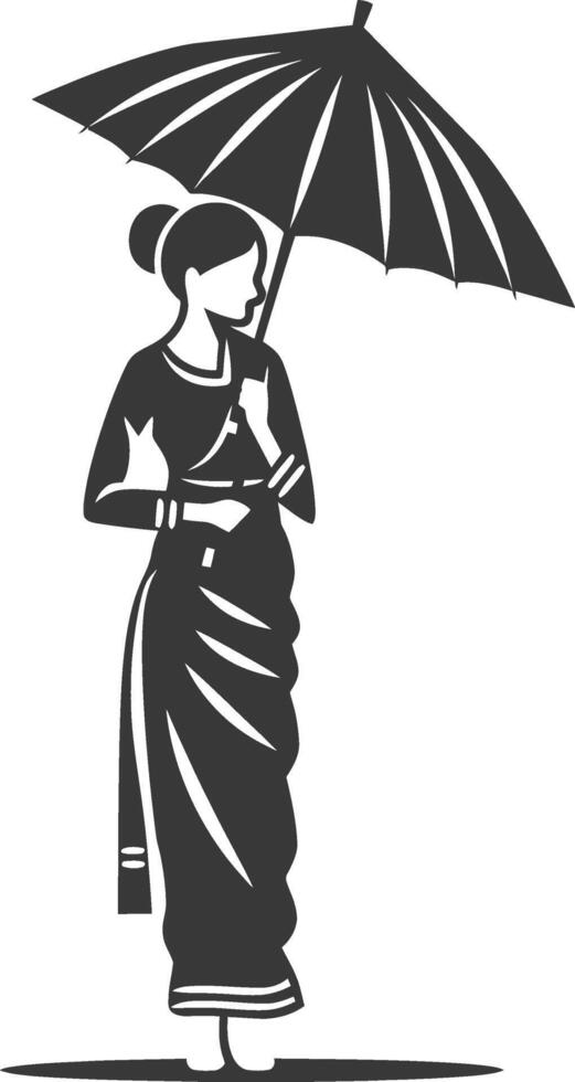 A woman in a sari holding an umbrella vector