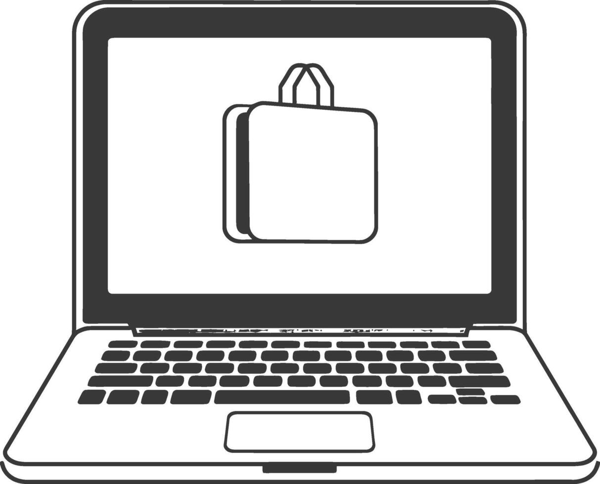 Laptop with shopping bag icon vector