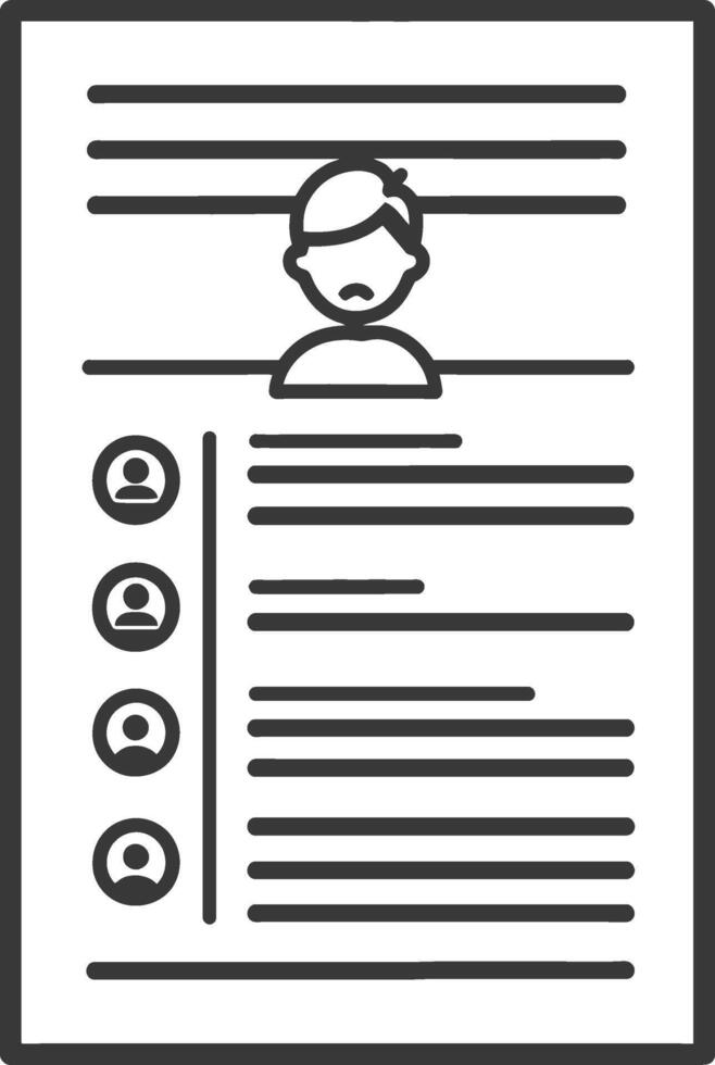 A black and white line icon of a person in a resume vector