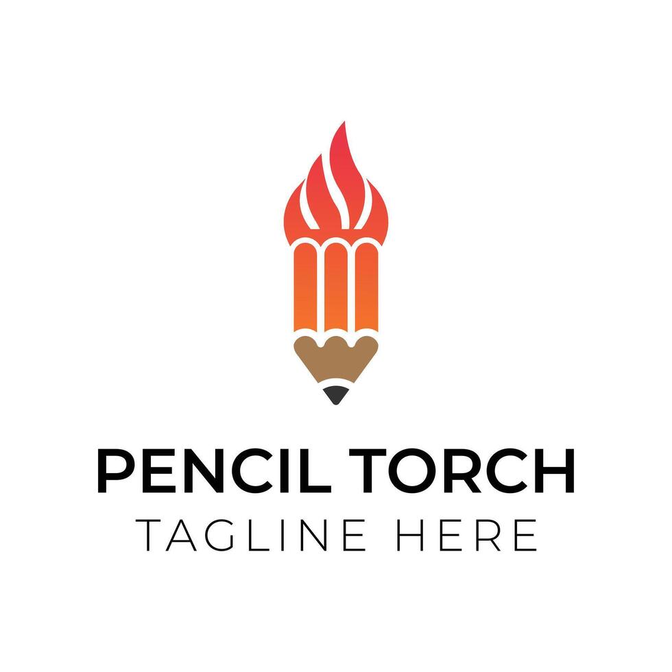 Creative flat pencil torch Logo design template vector