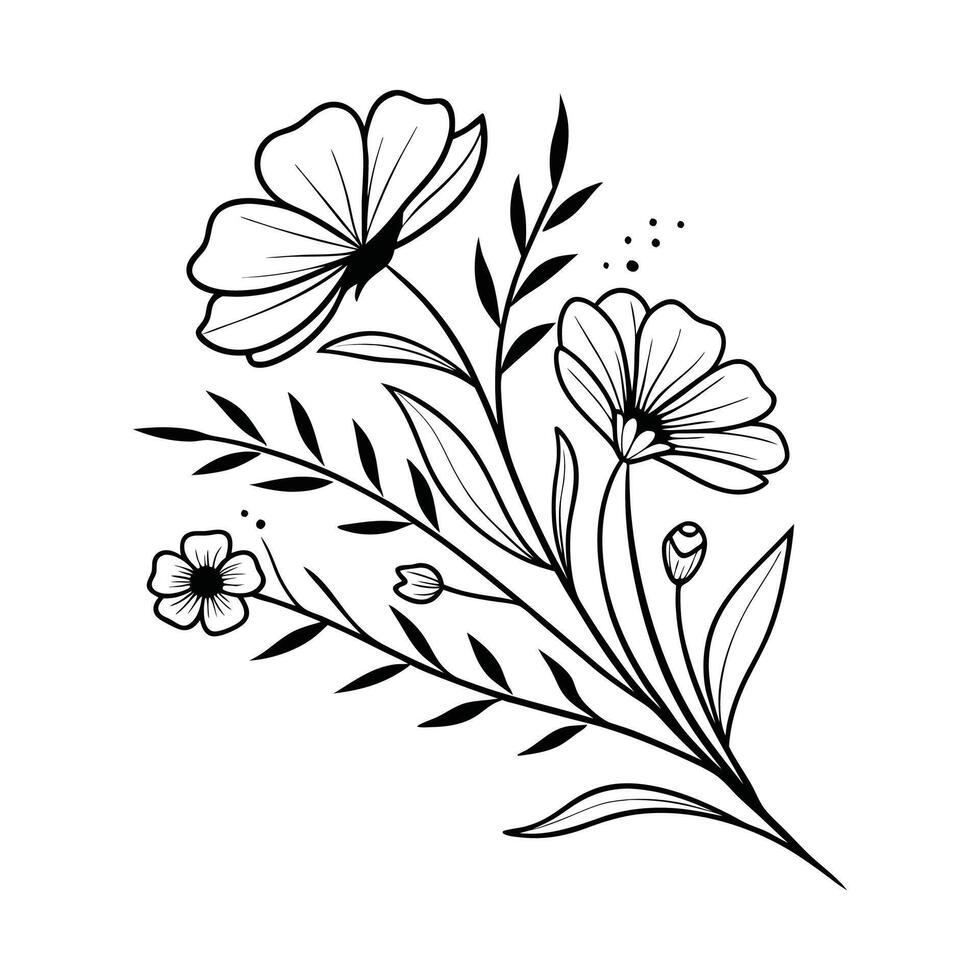 A black and white drawing of flowers vector