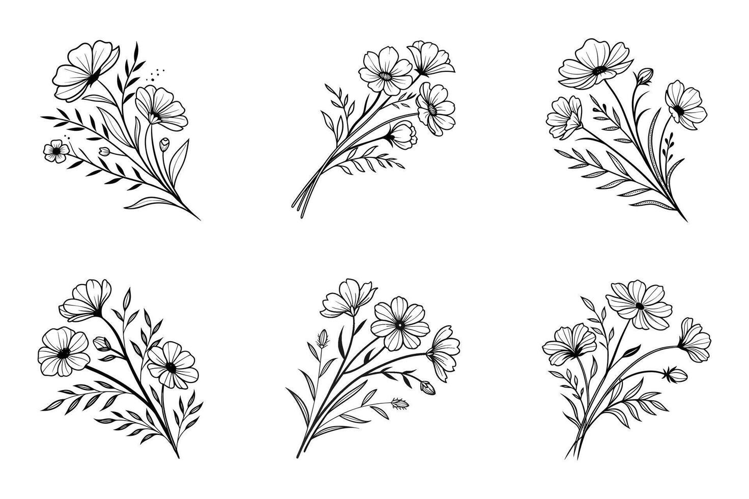 Set of flowers in black and white vector